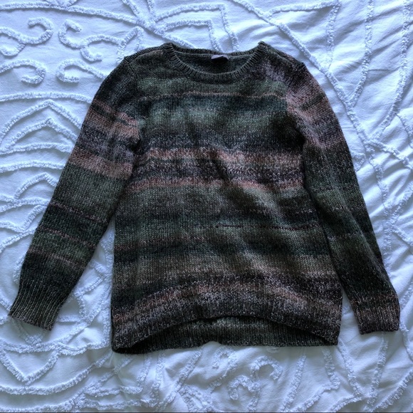 Green & brown cozy crew neck knit sweater - Picture 1 of 6